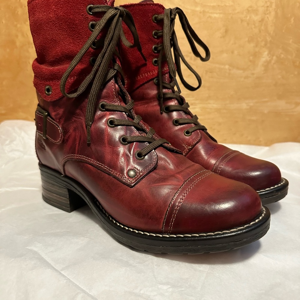 Taos Crave Leather Suede Ankle Boot Lace Up - Classic Red